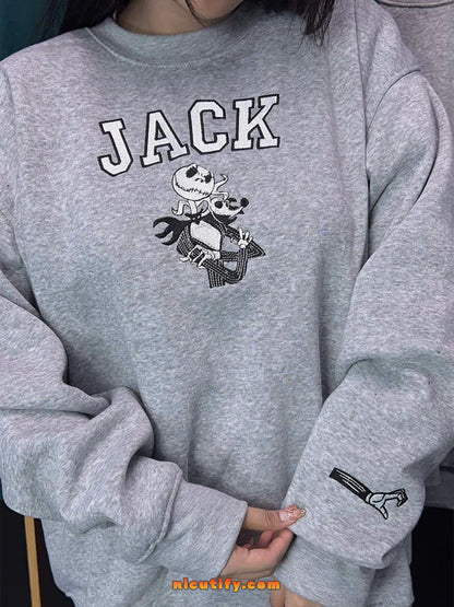gothic Jack Skellington embroidery on sweatshirt