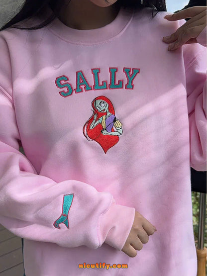 Sally stitch art embroidered on sweatshirt